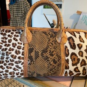 Clever Carriage Company xl satchel leather/ pony hair RARE animal print purse